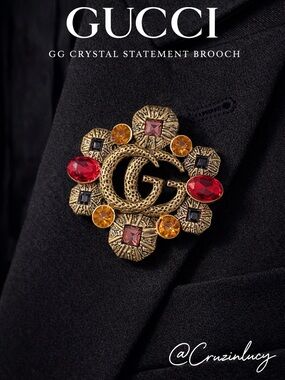 Gucci GG Crystal Statement Brooch | Runway Style | Multicolor Gem Embellished